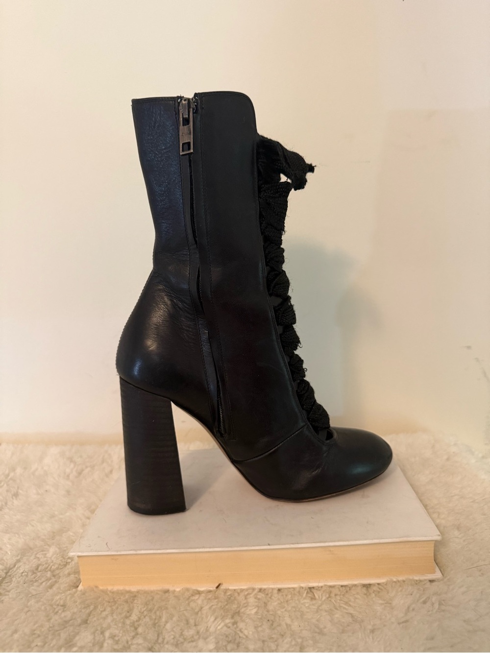 Chloe Black Lace-Up High Heel Ankle Boots Beautiful EU37 - Picture 8 of 13